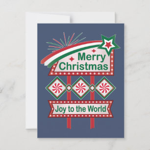 Frohe Weihnachten Retro-Marquee – Freude der Welt Postkarte