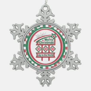 Frohe Weihnachten Retro-Marquee – Freude der Welt Schneeflocken Zinn-Ornament