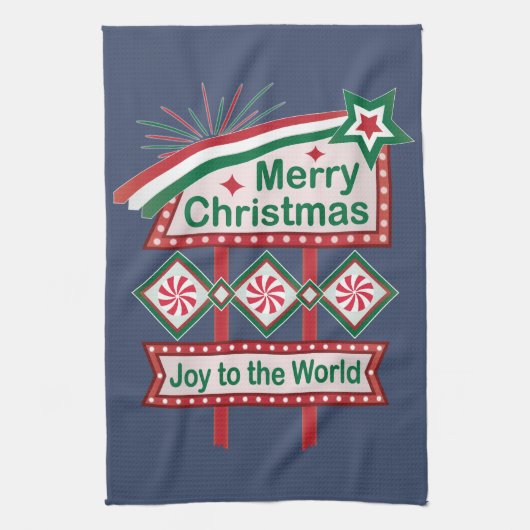 Frohe Weihnachten Retro Marquee - Freude für die W Geschirrtuch (Vertikal)