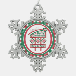 Frohe Weihnachten Retro Marquee - Freude für die W Schneeflocken Zinn-Ornament