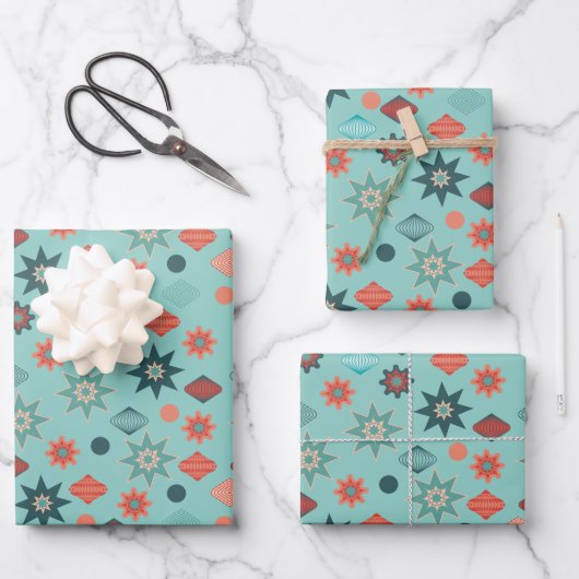 Frohe Weihnachten Retro Mitte Jahrhundert Moderne Geschenkpapier Set (Vorderseite)