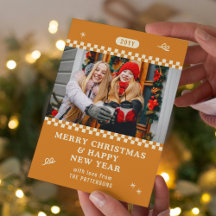 Frohe Weihnachten Retro Orange Foto Personalisiert