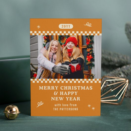 Frohe Weihnachten Retro Orange Foto Personalisiert