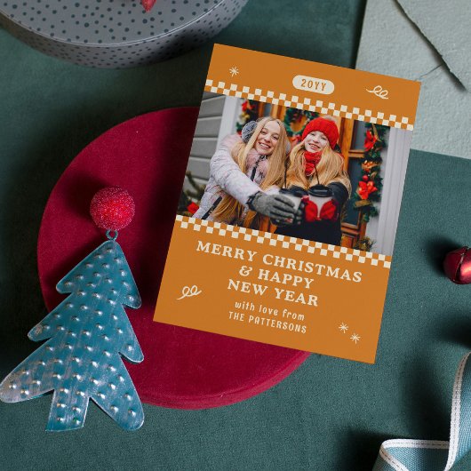 Frohe Weihnachten Retro Orange Foto Personalisiert