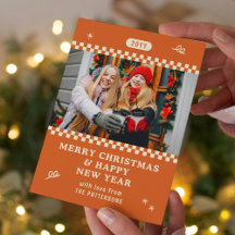 Frohe Weihnachten Retro Orange Foto Personalisiert