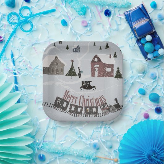 Frohe Weihnachten, Retro Pappteller (Party)