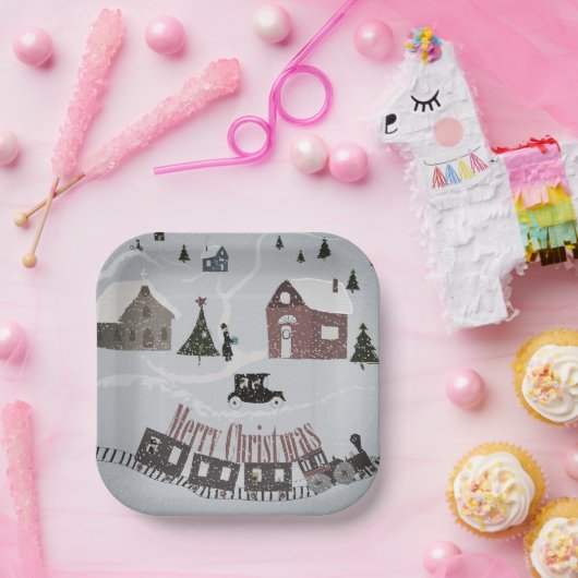 Frohe Weihnachten, Retro Pappteller (Party)