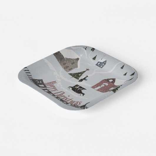 Frohe Weihnachten, Retro Pappteller (Gewinkelt)