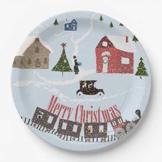 Frohe Weihnachten, Retro Pappteller (Vorderseite)