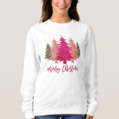 Frohe Weihnachten Retro Pink Weihnachtsbaumen T - Sweatshirt (Vorderseite)