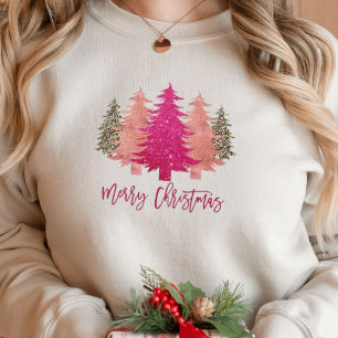 Frohe Weihnachten Retro Pink Weihnachtsbaumen T -  Sweatshirt