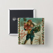 Frohe Weihnachten - Retro-Postkarte, Kinder, Stech Button (Vorne & Hinten)