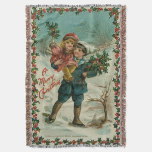 Frohe Weihnachten - Retro-Postkarte, Kinder, Stech Decke