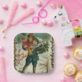 Frohe Weihnachten - Retro-Postkarte, Kinder, Stech Pappteller (Party)