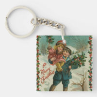 Frohe Weihnachten - Retro-Postkarte, Kinder, Stech