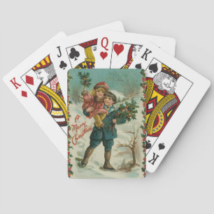 Frohe Weihnachten - Retro-Postkarte, Kinder, Stech Spielkarten