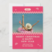 Frohe Weihnachten Retro Rosa Foto Personalisiert (Vorderseite)