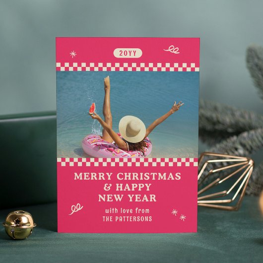 Frohe Weihnachten Retro Rosa Foto Personalisiert