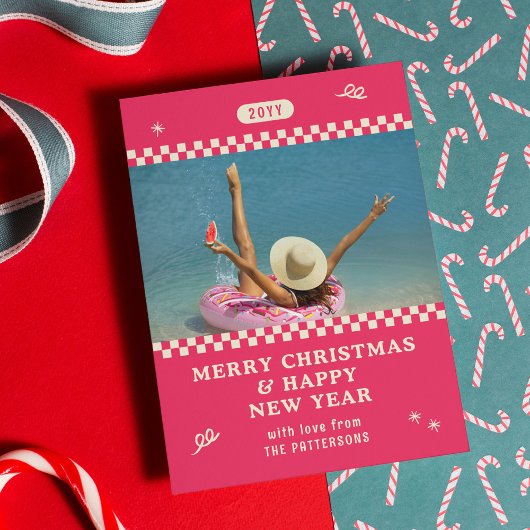 Frohe Weihnachten Retro Rosa Foto Personalisiert