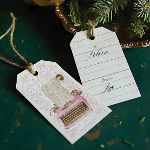Frohe Weihnachten Retro Rosa Schreibmaschine Santa Geschenkanhänger