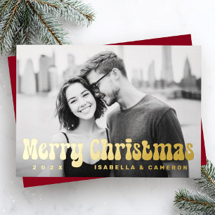 Frohe Weihnachten Retro-Schriftart Name tiefrot Fo Folien Feiertagskarte