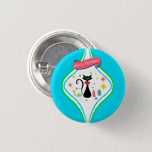 Frohe Weihnachten Retro Siamese Katze Button (Vorne & Hinten)