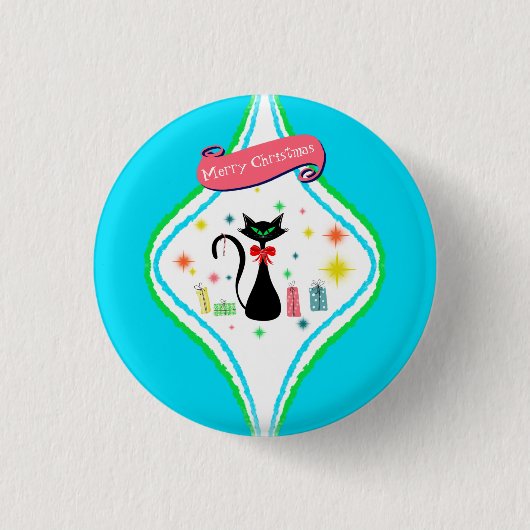 Frohe Weihnachten Retro Siamese Katze Button (Vorderseite)