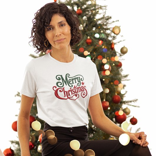 Frohe Weihnachten Retro Stickerei Typografie Tri-Blend Shirt