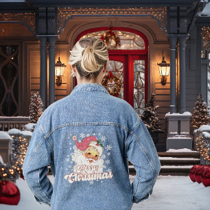 Frohe Weihnachten Retro-Typografie Santa Rosa Hut Jeansjacke