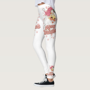 Frohe Weihnachten Retro-Typografie Santa Rosa Hut Leggings