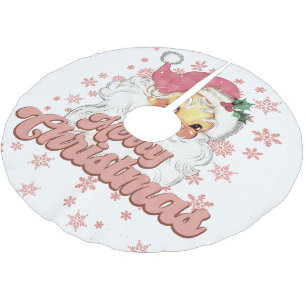 Frohe Weihnachten Retro-Typografie Santa Rosa Hut Polyester Weihnachtsbaumdecke