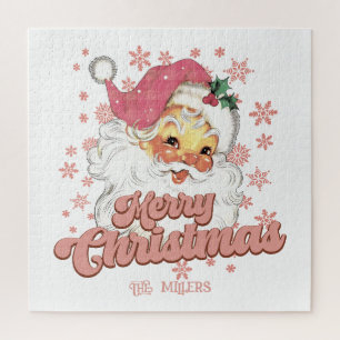 Frohe Weihnachten Retro-Typografie Santa Rosa Hut Puzzle