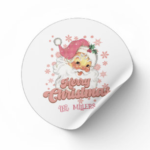 Frohe Weihnachten Retro-Typografie Santa Rosa Hut Runder Aufkleber
