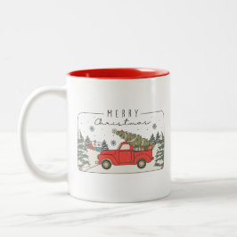 Frohe Weihnachten Retro Vintager roter LKW mit Bau Zweifarbige Tasse