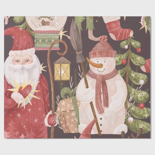 Frohe Weihnachten Retro Vintager Weihnachtsmann Geschenkpapier (Flach)