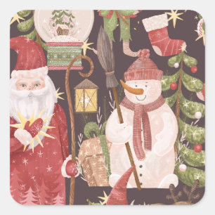 Frohe Weihnachten Retro Vintager Weihnachtsmann Quadratischer Aufkleber