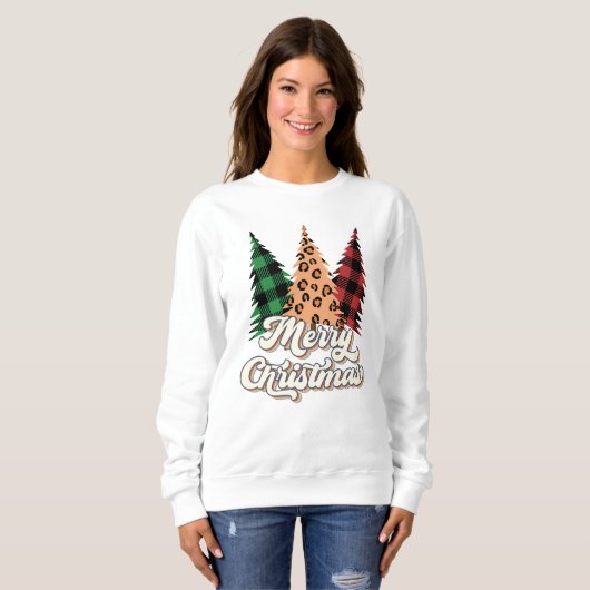 Frohe Weihnachten Retro Weihnachtsbaumen Sweatshirt (Vorne ganz)