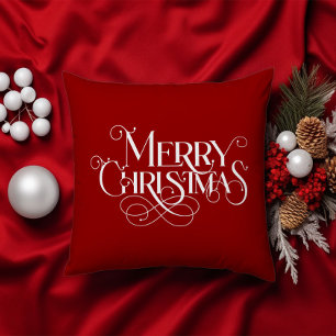 Frohe Weihnachten Retro Weiße Typografie auf Rot Kissen