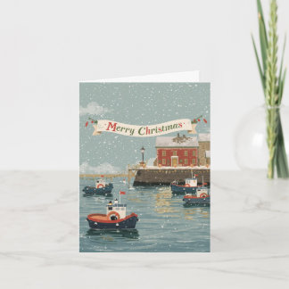 Frohe Weihnachten Rettungsboot Hafen Karte