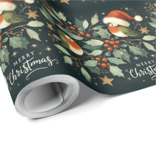 Frohe Weihnachten Robin Mistelzweigkranz Geschenkpapier
