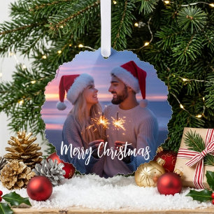 Frohe Weihnachten Romantisches Paar Sonnenuntergan Ornament Karte