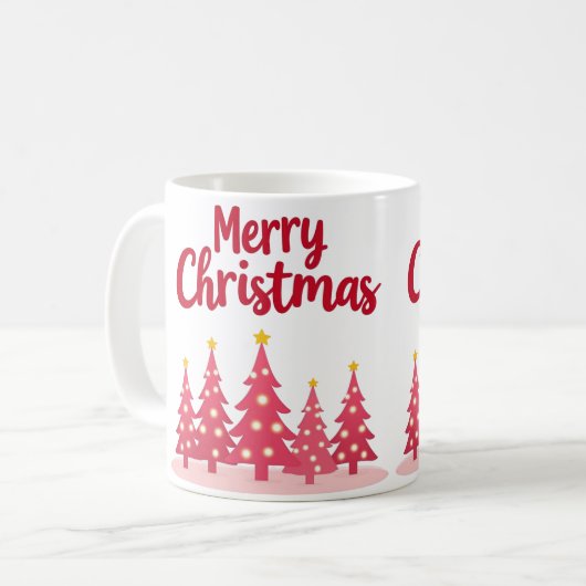 Frohe Weihnachten Rosa Bäume Feierliche Tasse (Vorderseite Links)