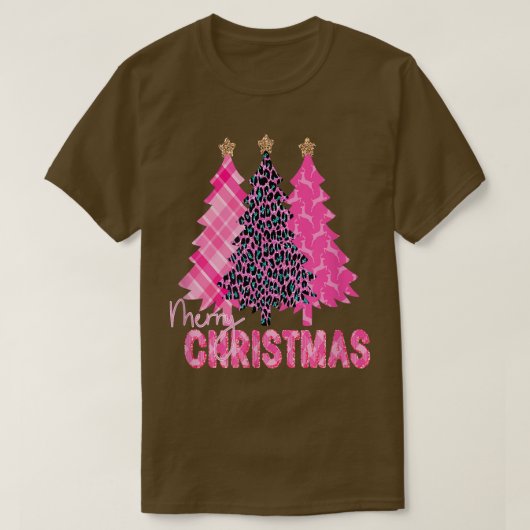 Frohe Weihnachten Rosa Bäume T-Shirt (Design vorne)
