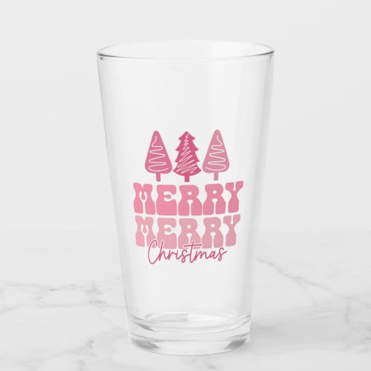 Frohe Weihnachten - Rosa Feiertage Design Glas (Vorderseite)