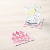 Frohe Weihnachten - Rosa Feiertage Design Rechteckiger Pappuntersetzer (Vor Ort)