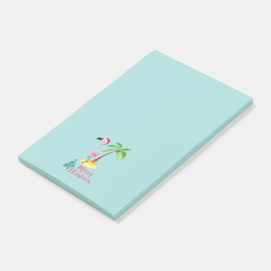 Frohe Weihnachten rosa Flamingo mit Palm Tree Post-it Klebezettel (angewinkelt)