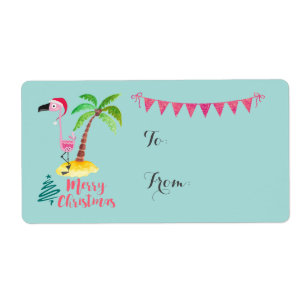 Frohe Weihnachten rosa Flamingo mit Palmenbaumgesc