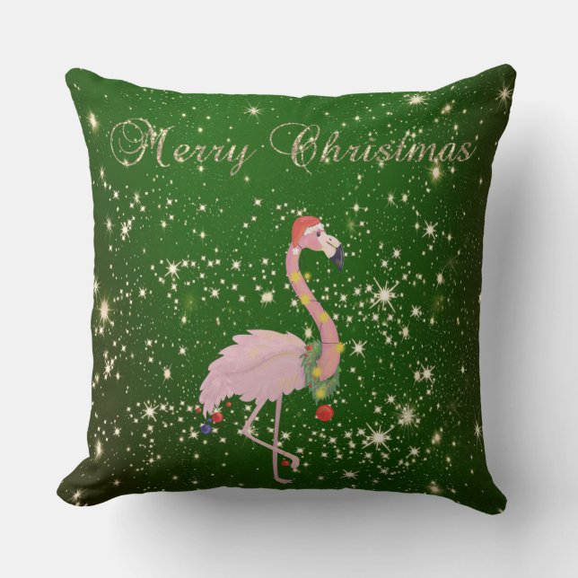 Frohe Weihnachten, rosa Flamingo mit Weihnachtsman Kissen (Vorderseite)