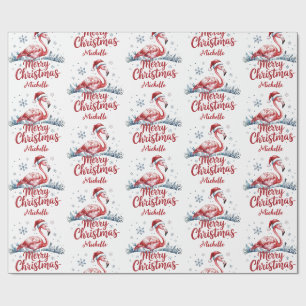 Frohe Weihnachten Rosa Flamingo Personalisiert Geschenkpapier