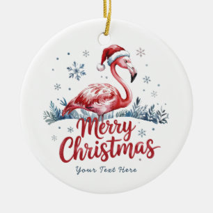 Frohe Weihnachten Rosa Flamingo Personalisiert Keramik Ornament